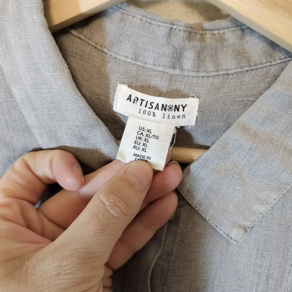 Artisan NY Grey Linen Top Womens XL Peplum Mother Of Pearl Classic Old Money - Picture 4 of 8